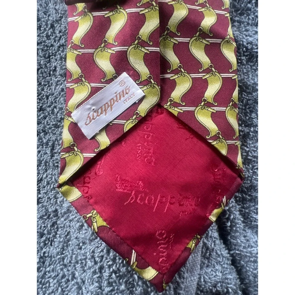 Scappino Italy Silk Blend Burgundy Gold Chain Pattern‎ Necktie Tie